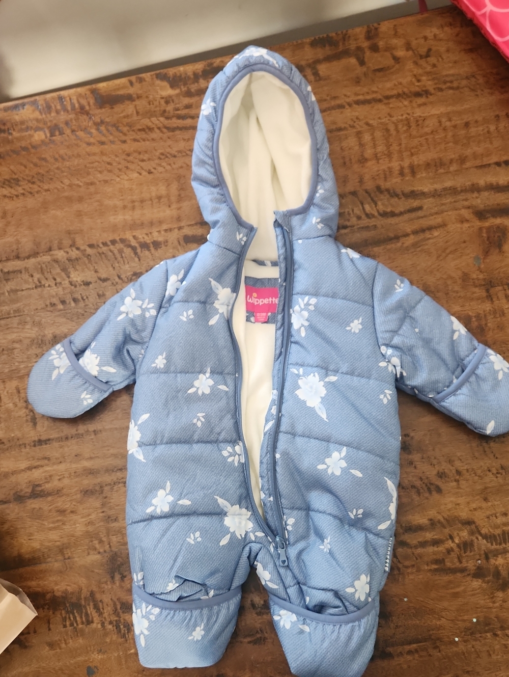 Wippette Light Blue Floral Quilted Baby One-Piece Snow Suit